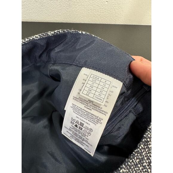 Brooks Brothers Tweed Pencil Skirt Fringe Navy White Size 8 Side Zip - Picture 6 of 9